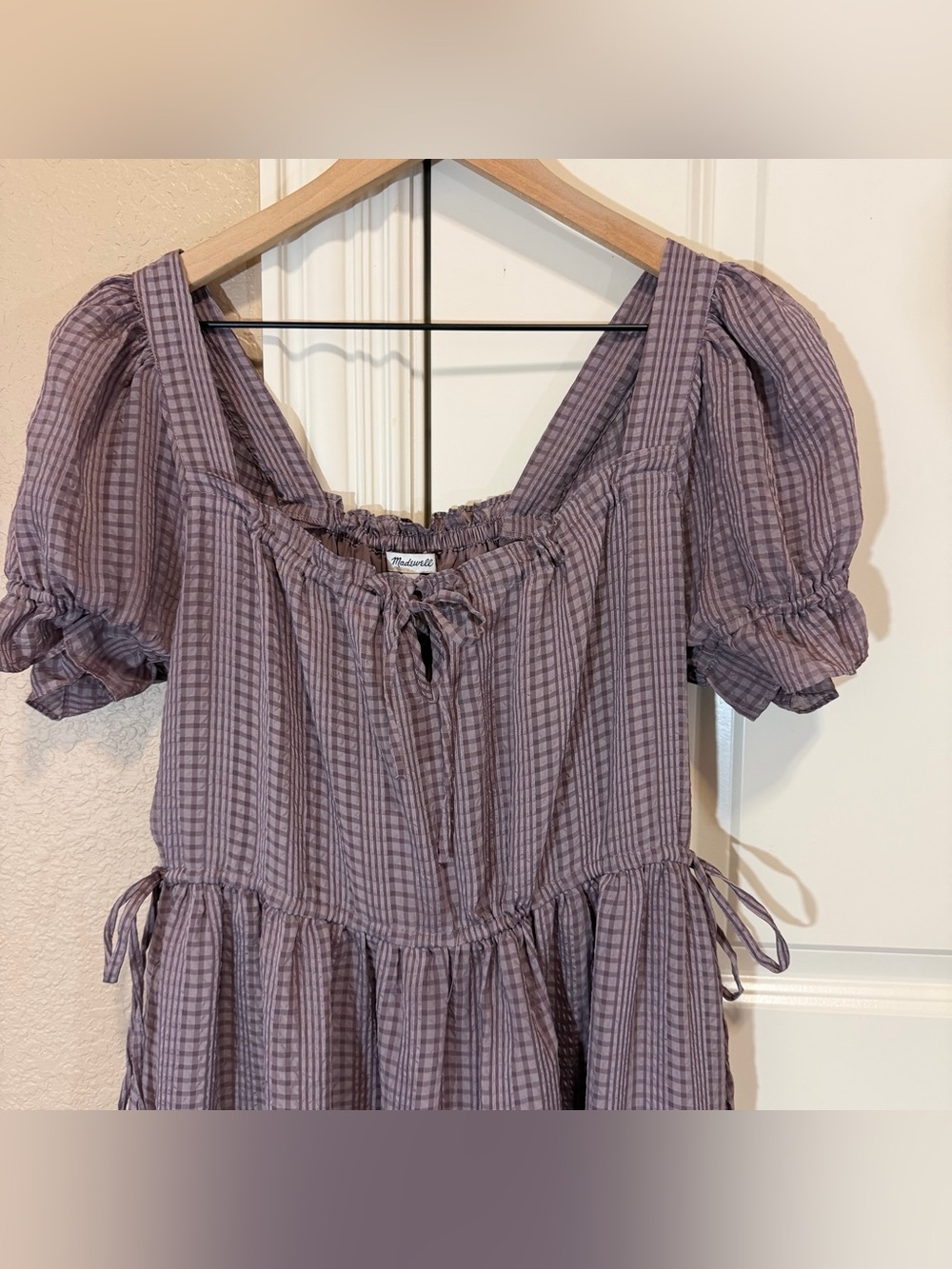 Madewell Square-Neck Tiered Midi Dress in Textured Seersucker - Picture 5 of 16